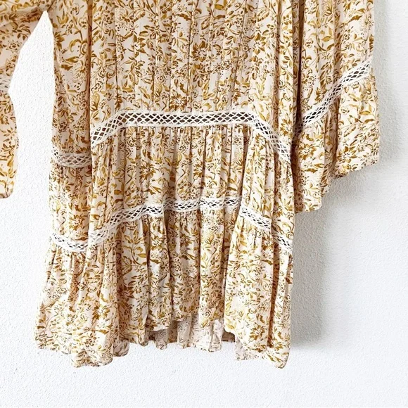 Free People Talk About It Lattice Trim Boho Floral Pintuck Yellow - Picture 5 of 9